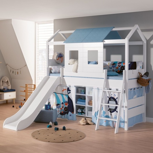 [54148] Paidi Tiny House Spielbett mit Rutsche Kreideweiß, inkl. Dachgiebel schräge Leiter